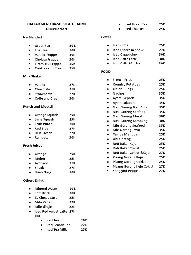 Ice Blended Menu for Bazar Event | PDF | Drink | Non Alcoholic Drinks