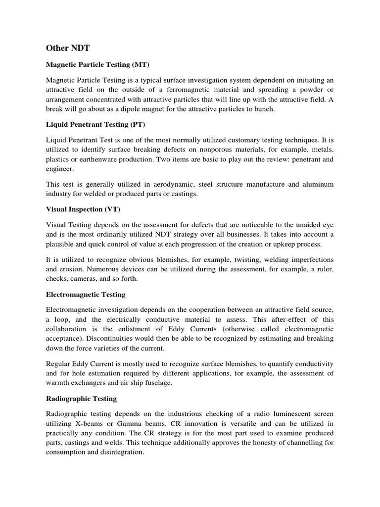 Other NDT: Magnetic Particle Testing (MT) | PDF