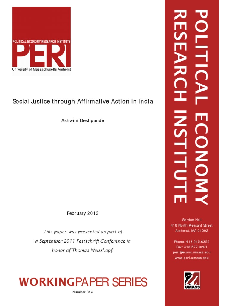 Working Paper Series Social Justice Through Affirmative Action in