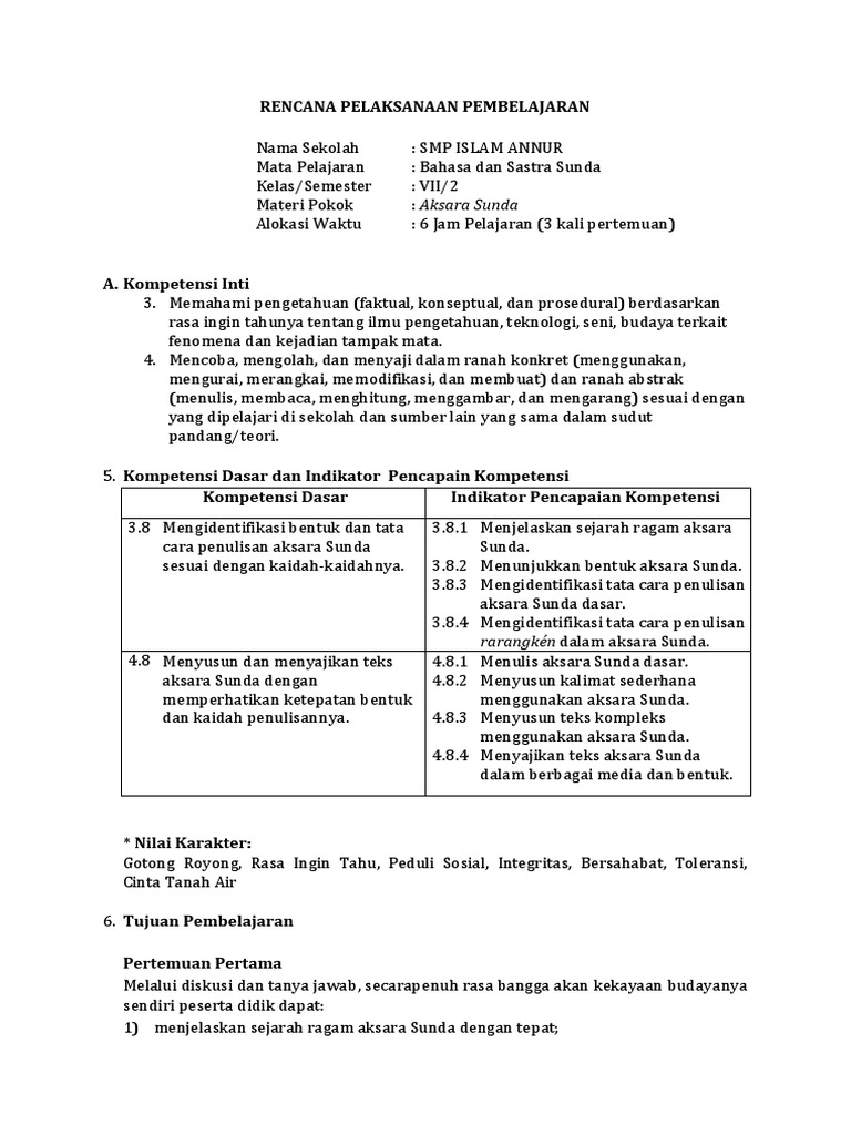 8 Rpp Aksara Sunda Kls 7 Smt 2 K 13 2019