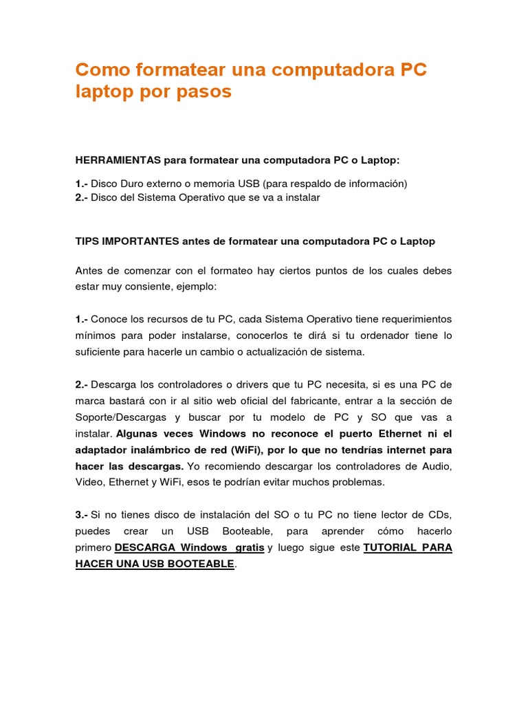 Pasos para formatear una computadora | PDF | Microsoft Windows ...