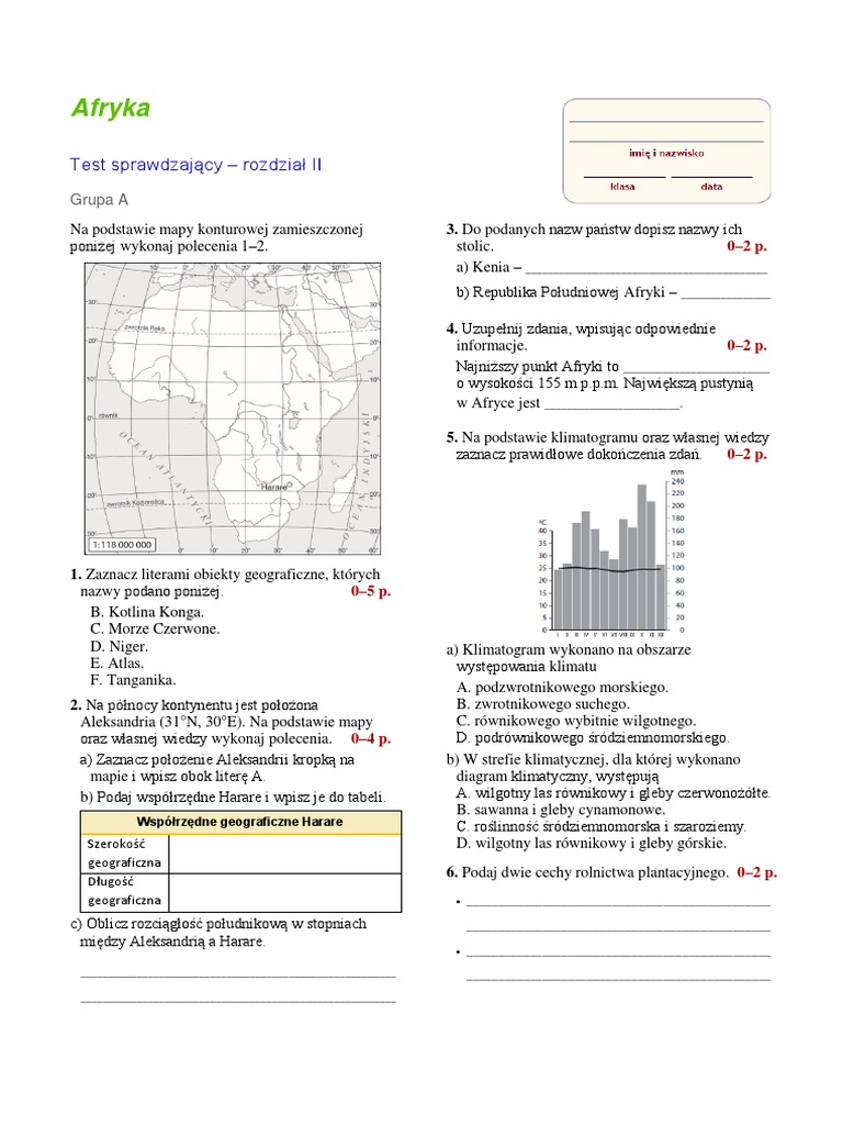 Sprawdzian Geografia Klasa 8 Afryka Wsip