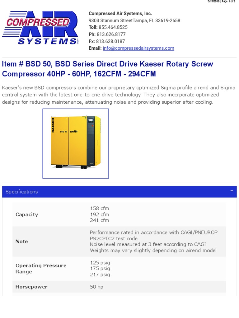 Optimized Direct Drive Kaeser Rotary Screw Compressors Offering Reduced ...