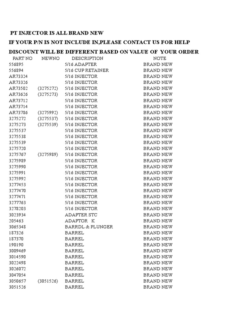 PT Fuel System Parts List PDF Washer (Hardware) Manufactured Goods