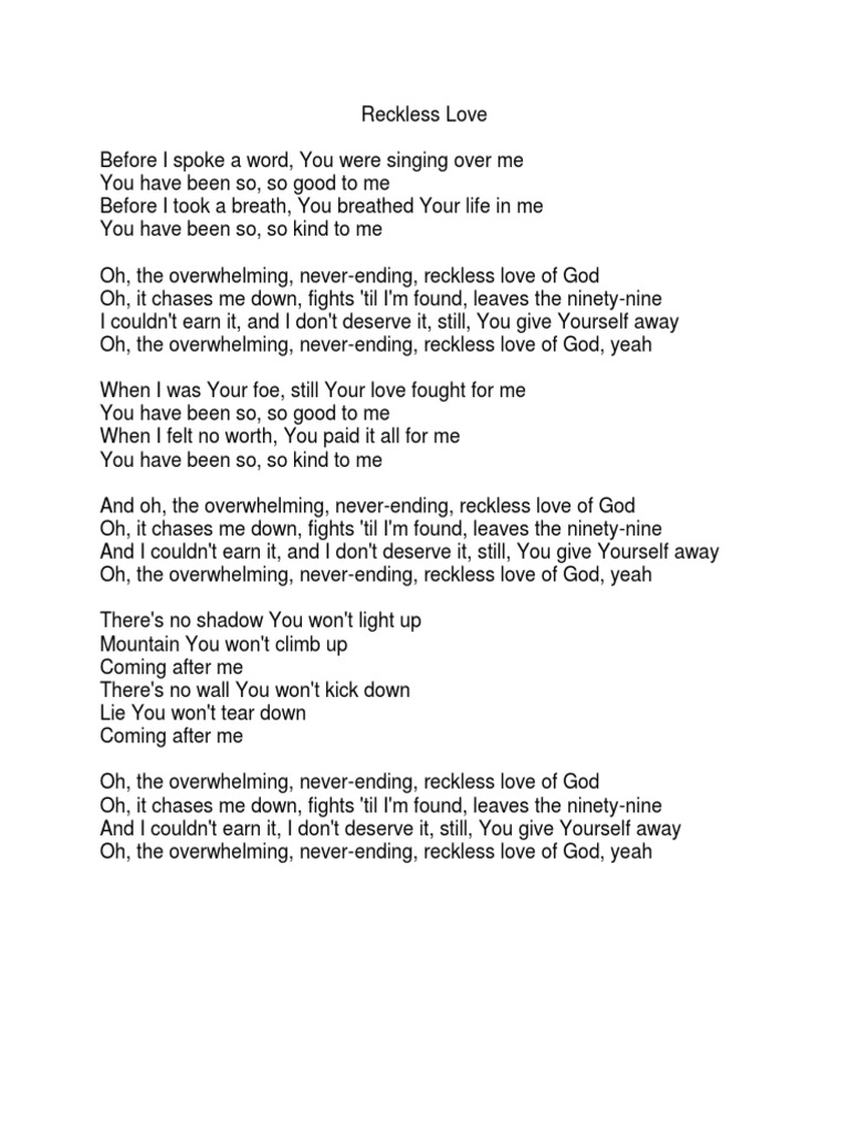 Reckless Love Lyric Sheet | PDF