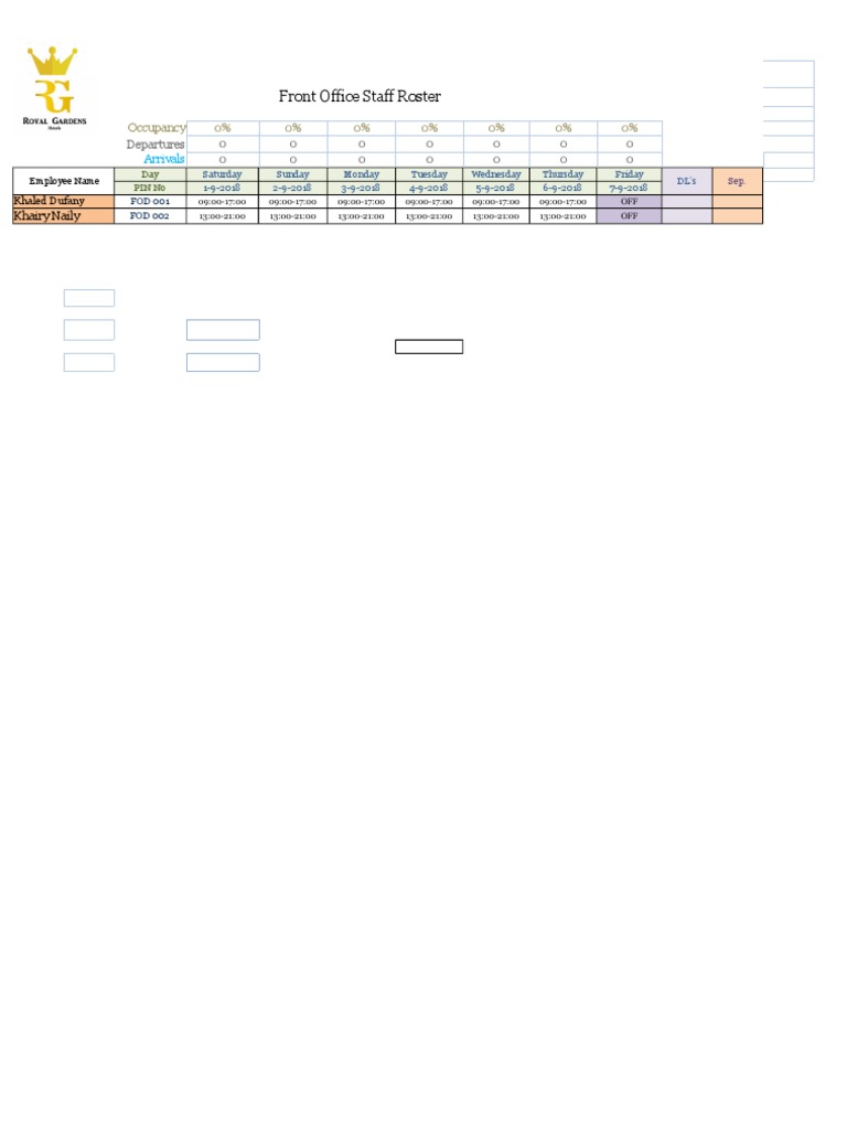 Front Office Staff Roster: Occupancy 0% 0% 0% 0% 0% 0% 0% | PDF