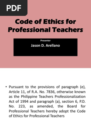 Code Of Ethics For Professional Teachers Pdf Teachers Employment