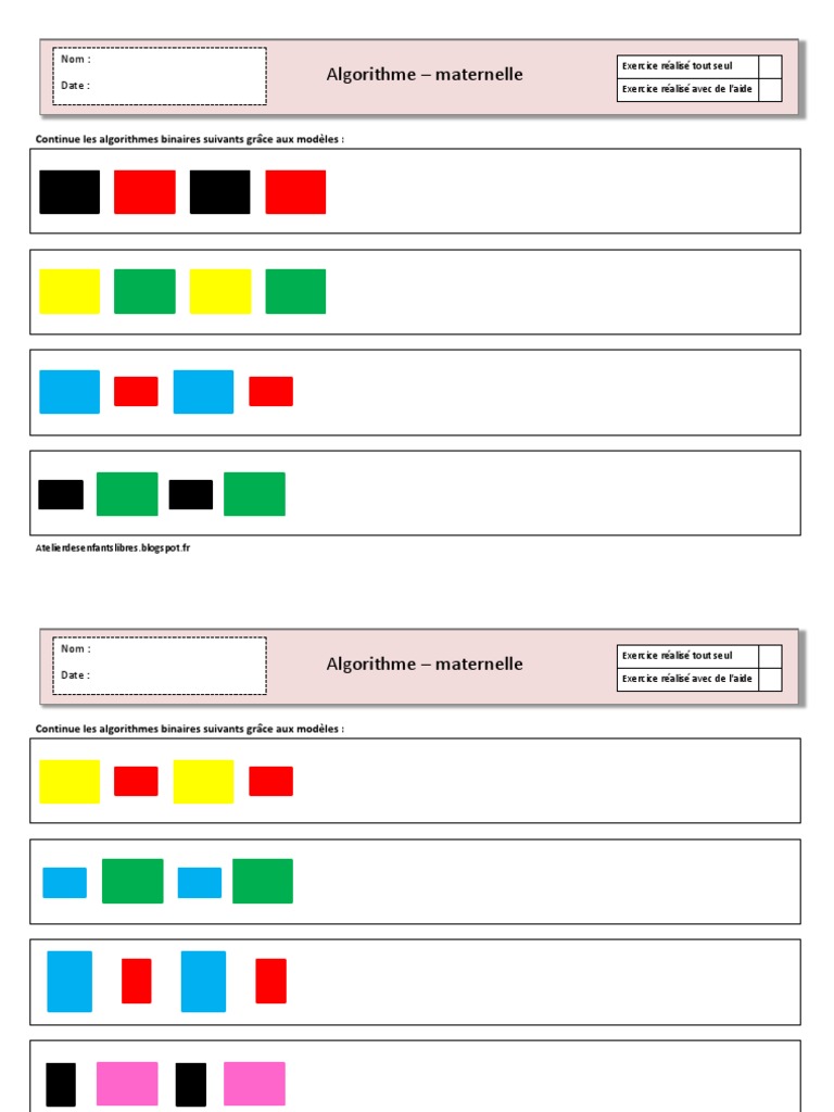 Fiches d'algorithmes pour maternelle | PDF | Ordinateurs