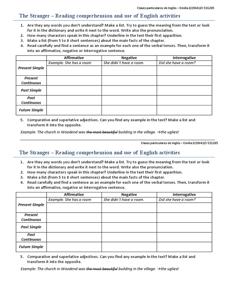 The Stranger Activities. PDF Linguistic Morphology Syntax
