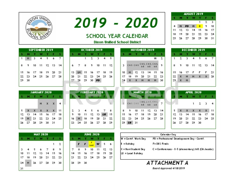 20192020 Dixon Unified School District School Year Calendar