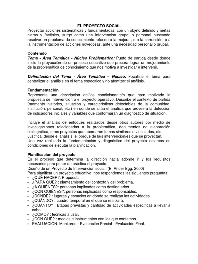 Estructura de un Proyecto Social | PDF | Planificación | Presupuesto