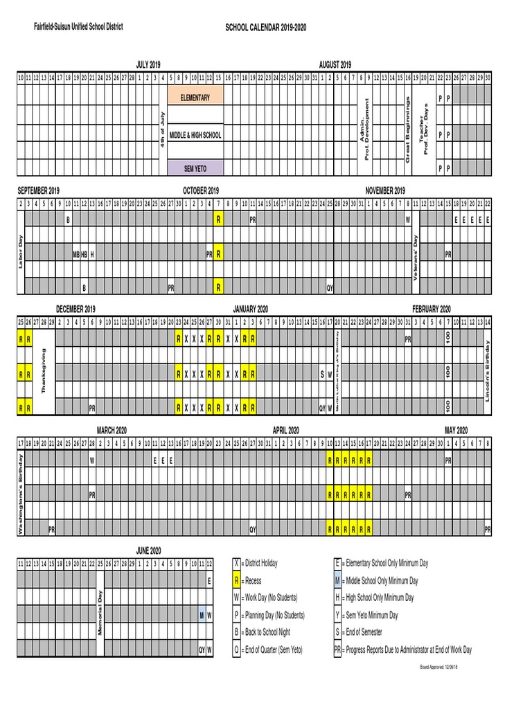 2019-20 School-Year Calendar For Fairfield-Suisun Unified School District |  PDF | Holidays | The United States