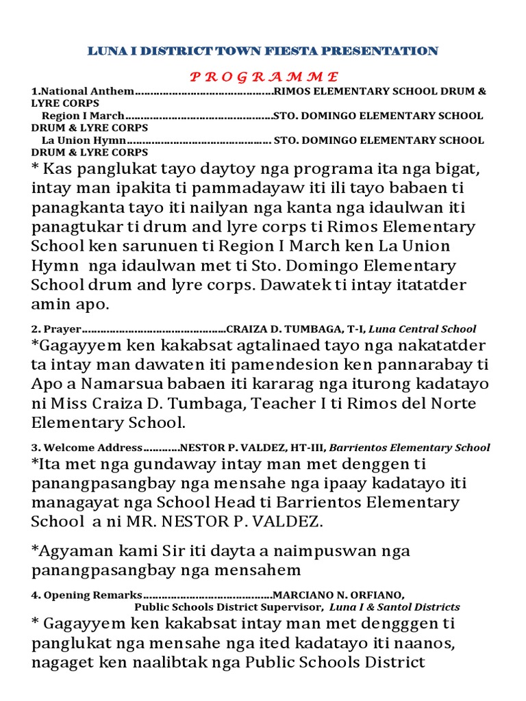 Luna Town Fiesta Presentation Script (Luna I) | PDF
