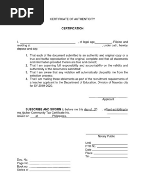 Certificate of Authenticity