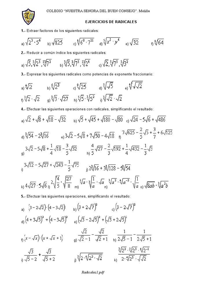 Ejercicios De Radicales Pdf Enseñanza De Matemática Science
