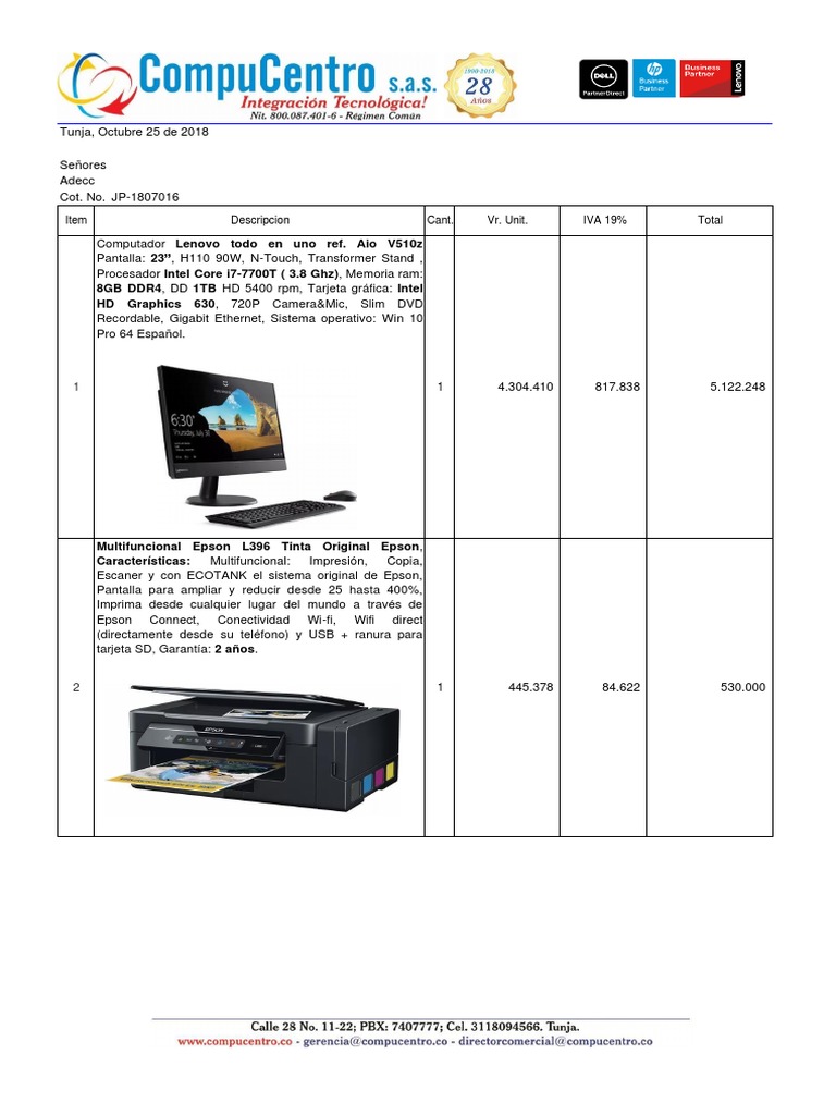 Cotización Compucentro | PDF | USB | Hardware de la computadora