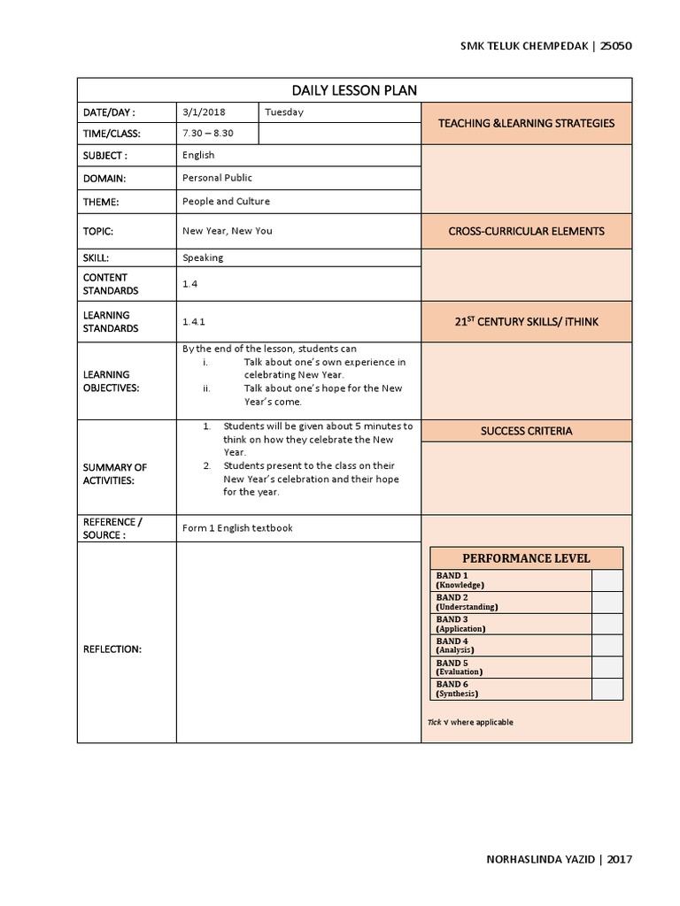 English Lesson Plan: New Year Theme | PDF | Lesson Plan | Learning
