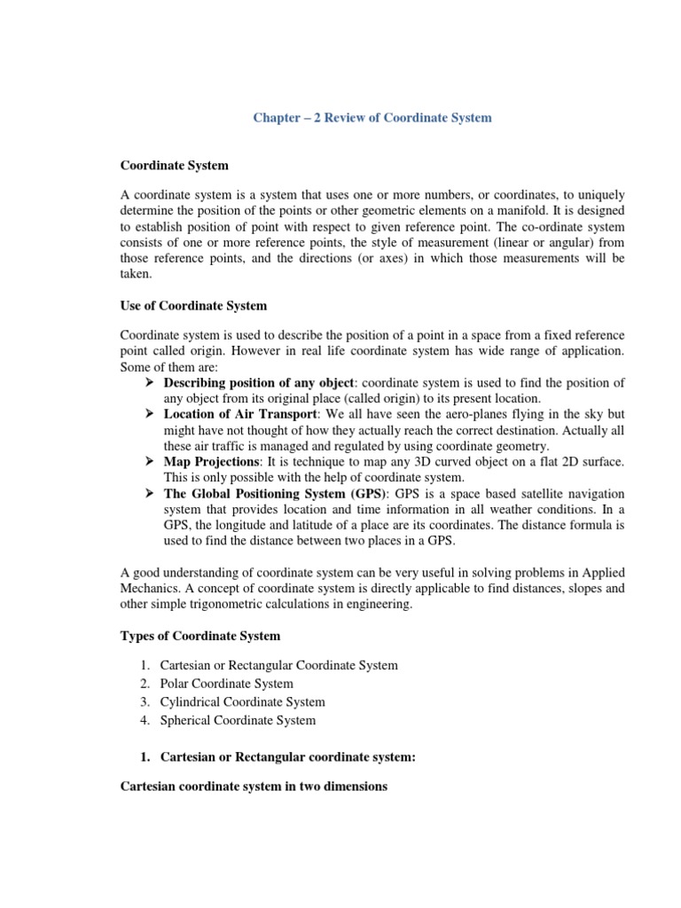 Overview of Coordinate Systems | PDF | Cartesian Coordinate System ...