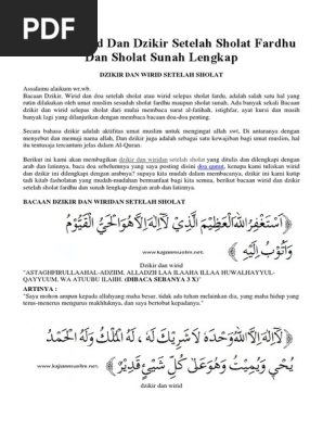 Bacaan Wirid Dan Dzikir Setelah Sholat Fardhu Dan Sholat