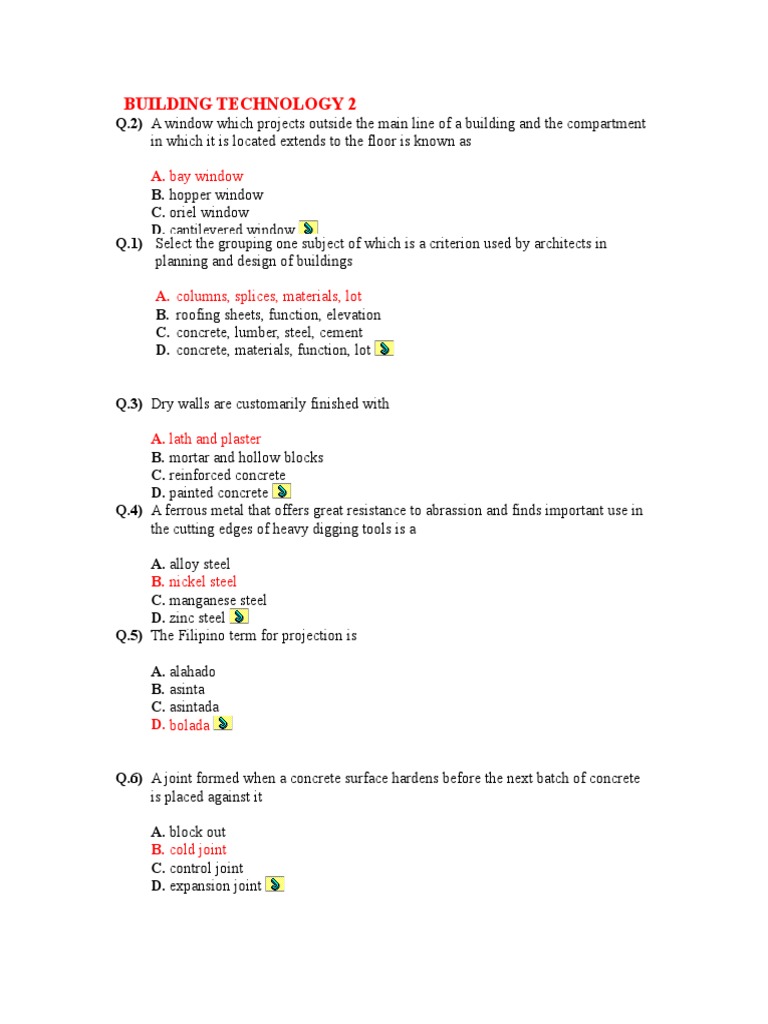 Building Technology Quiz Questions | PDF | Framing (Construction ...
