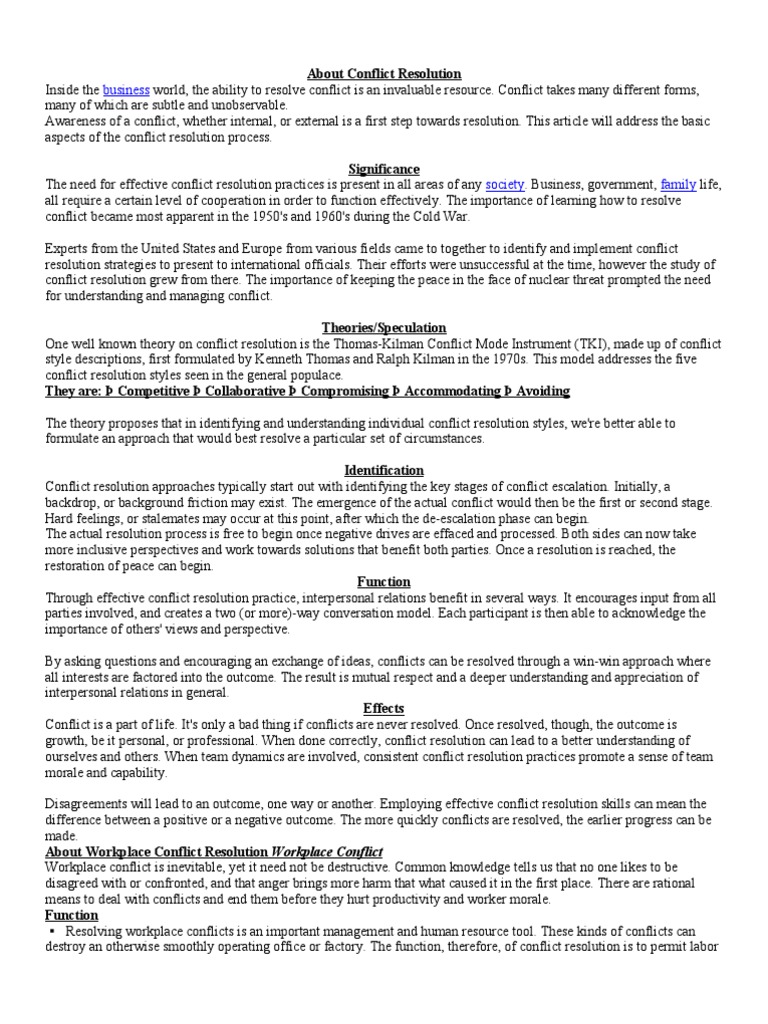 About Conflict Resolution Theory | PDF | Conflict Resolution | Conflict ...