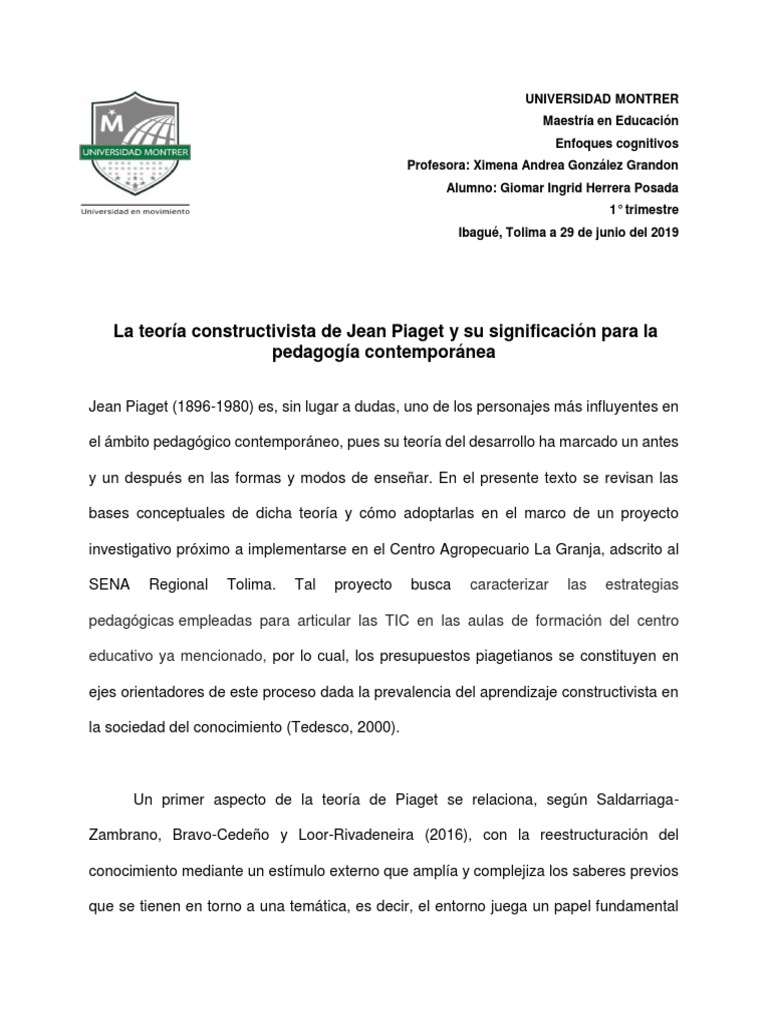 La Teoría Jean Piaget | PDF | Constructivismo (filosofía de la ...