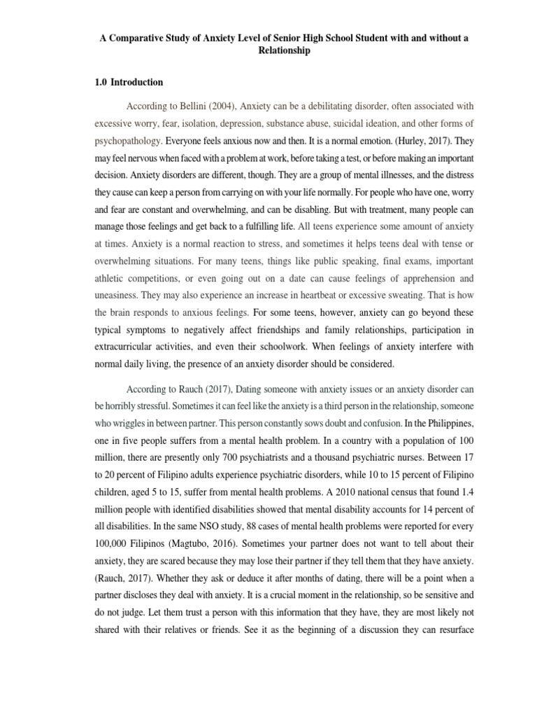 Anxiety Levels in High School Students' Relationships | PDF | Anxiety ...