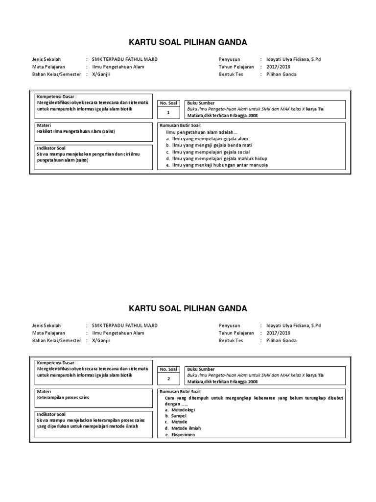 Kartu Soal Ipa Smk X