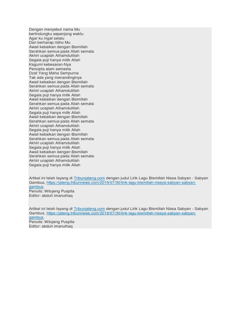 Lirik Lagu Nisa Sabyan Pdf