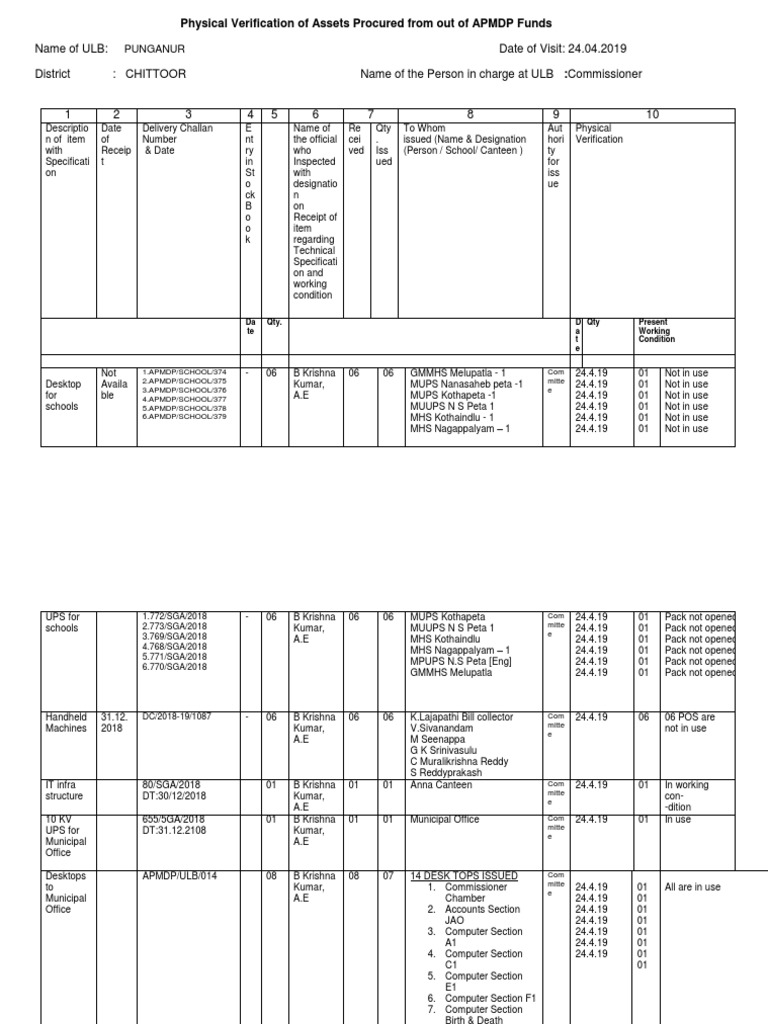 Physical - Verification - Format - 12.04.19 - Punganur | PDF | Office ...