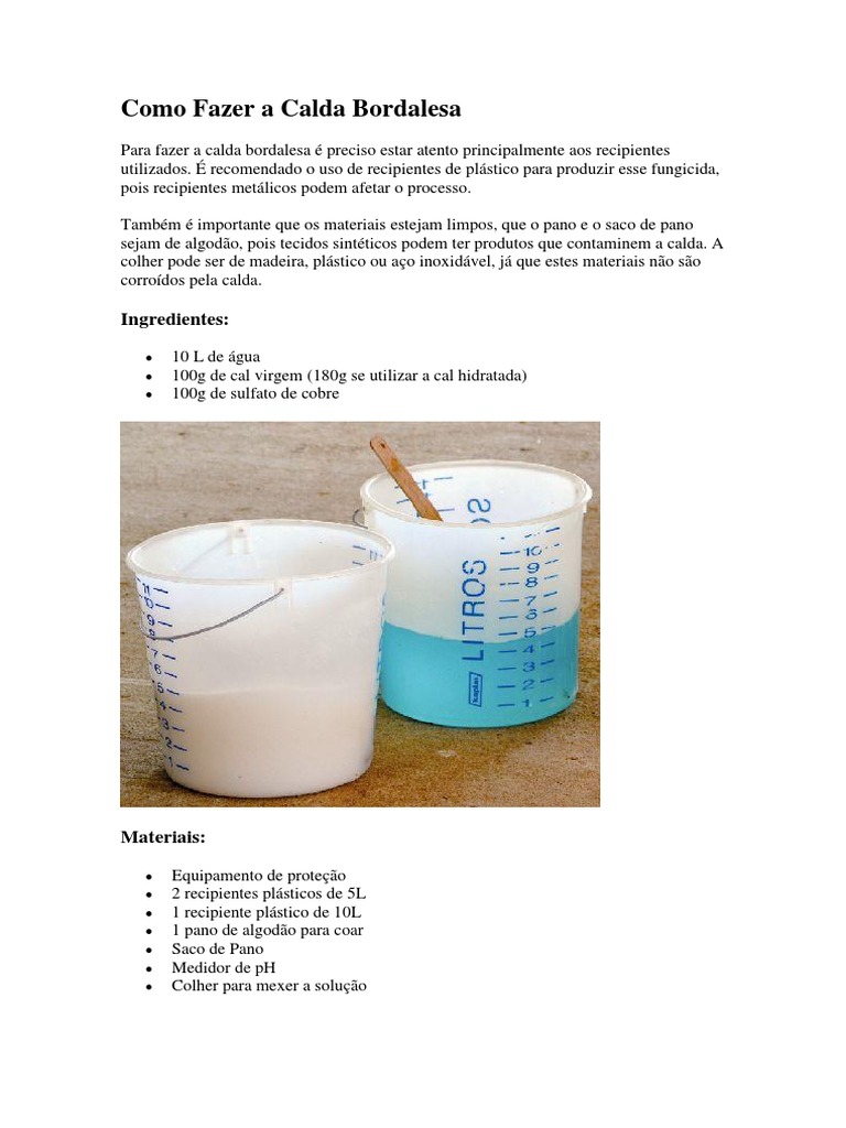Como Fazer A Calda Bordalesa | PDF | Agricultura | Química