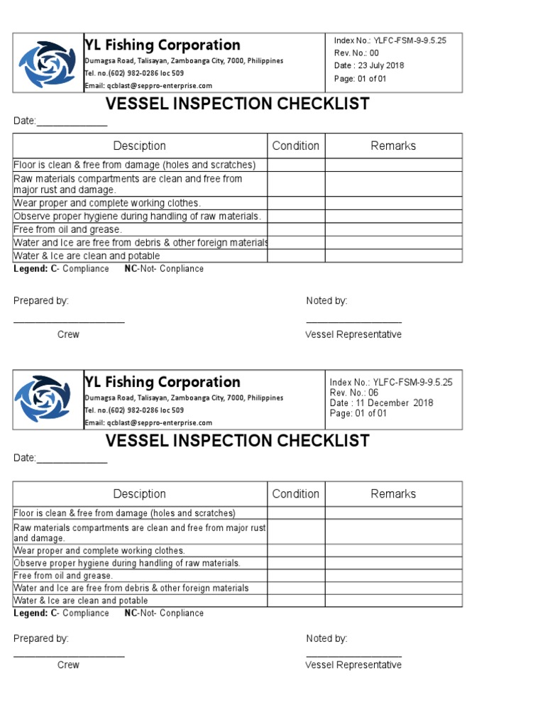 Vessel Inspection Checklist Template | PDF | Nature