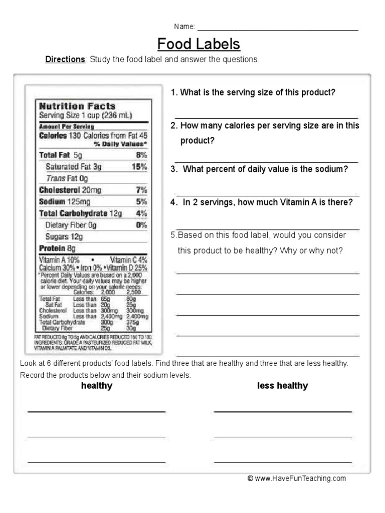 Act 22 Reading Food Labels Worksheet B  PDF  Food And Drink Inside Reading Food Label Worksheet