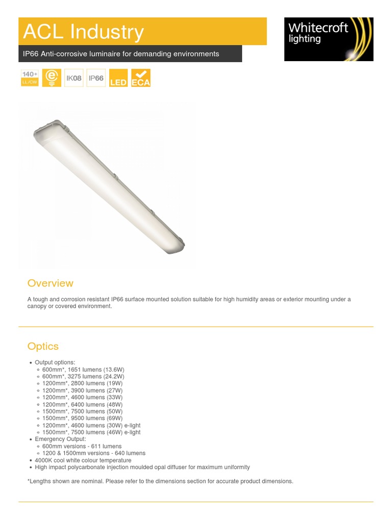 Acl Industry Datasheet PDF Lighting Optics