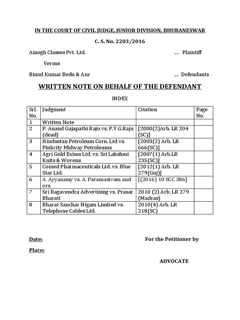 Written Note Amogh | PDF | Arbitration | Lawsuit