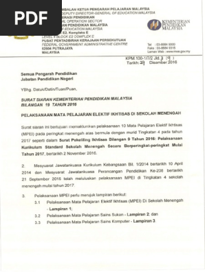 Surat Hebahan 10 Mata Pelajaran Elektif Ikhtisas Mpei