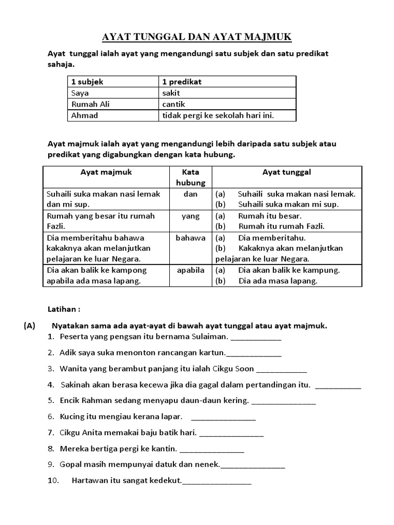 Ayat Tunggal Dan Ayat Majmuk