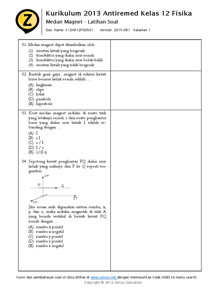 Soal Medan Magnet Zenius 2019