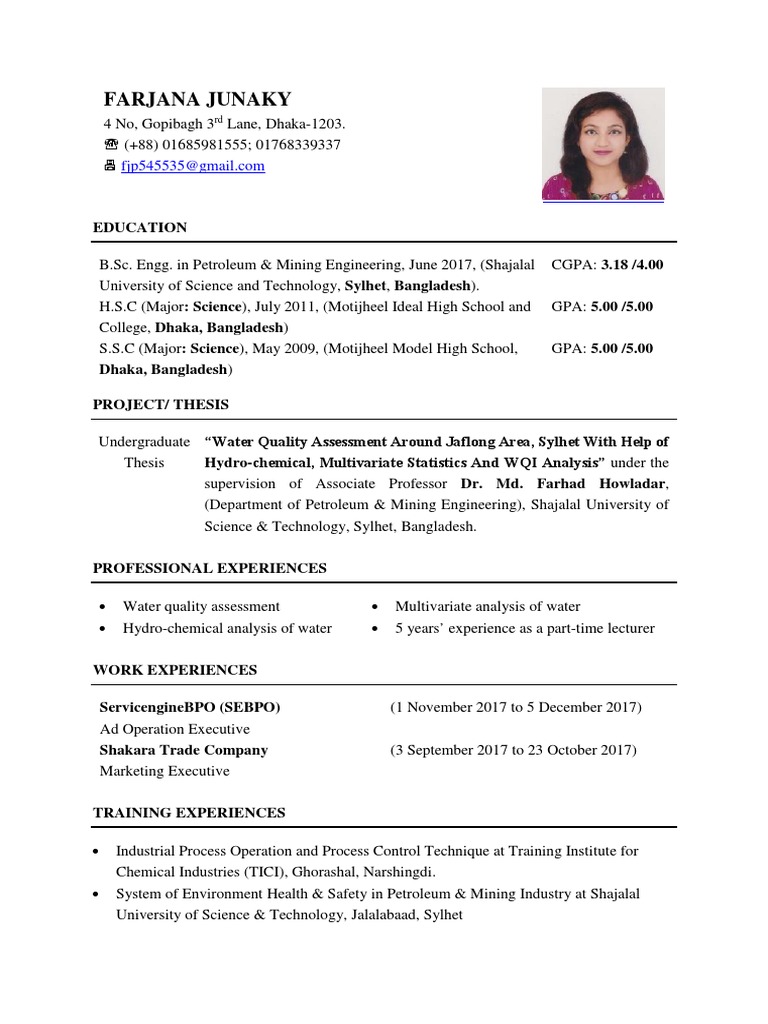 Female CV for Engineering Graduate | PDF | Bangladesh | Engineering