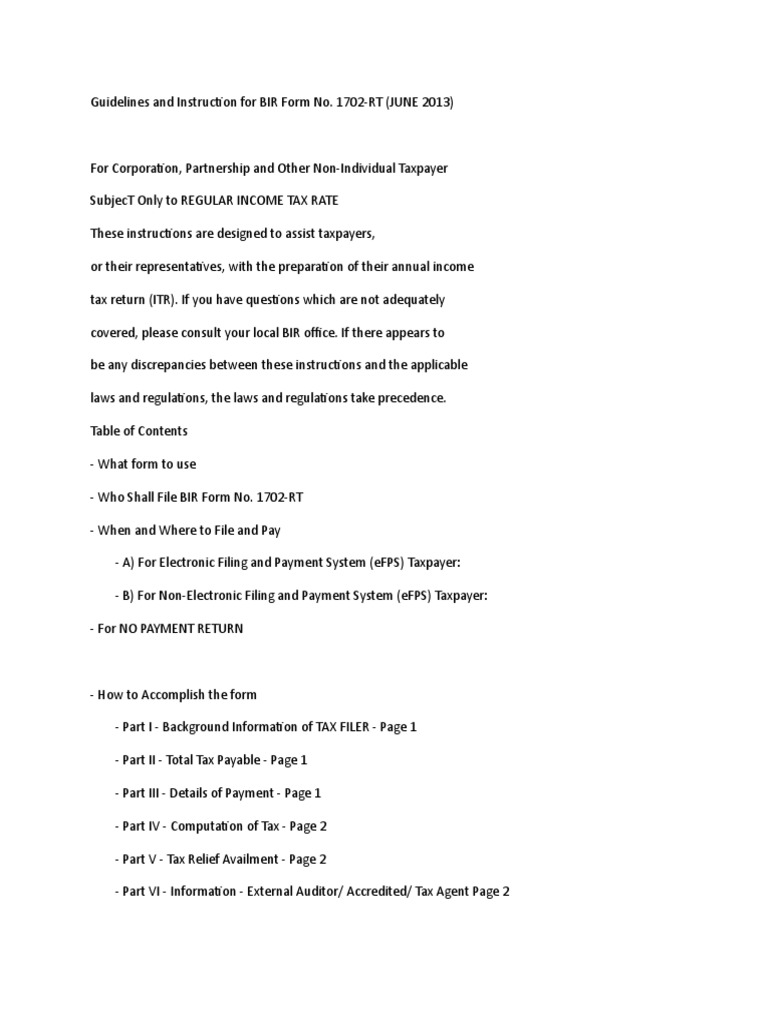 BIR Form 1702-RT Guidelines | PDF | Income Tax | Tax Deduction
