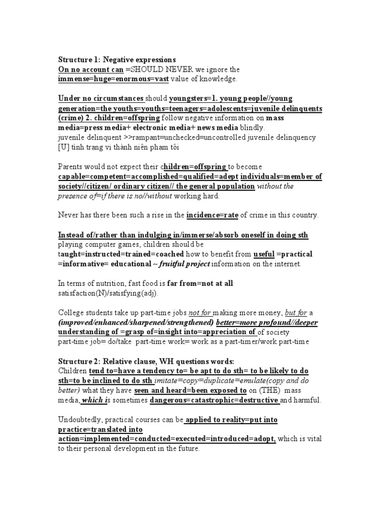 Grammar Structures With Synonyms PDF Job Satisfaction Employment