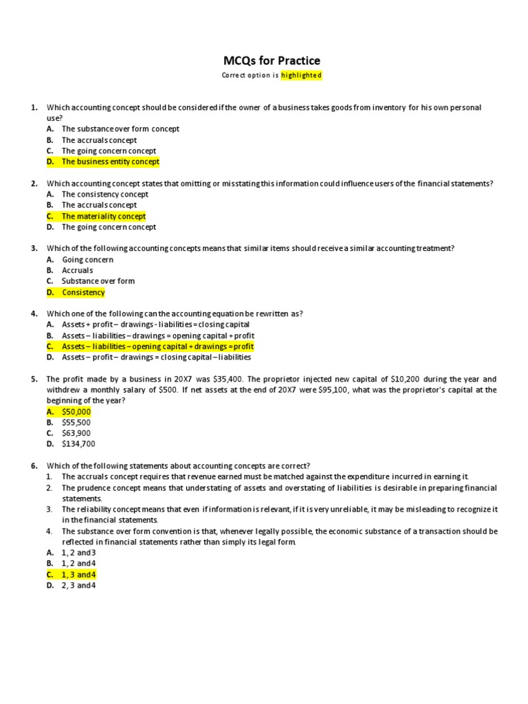 Mcq For Practise Pre Mids Topics Pdf Pdf Overdraft Debits And Credits