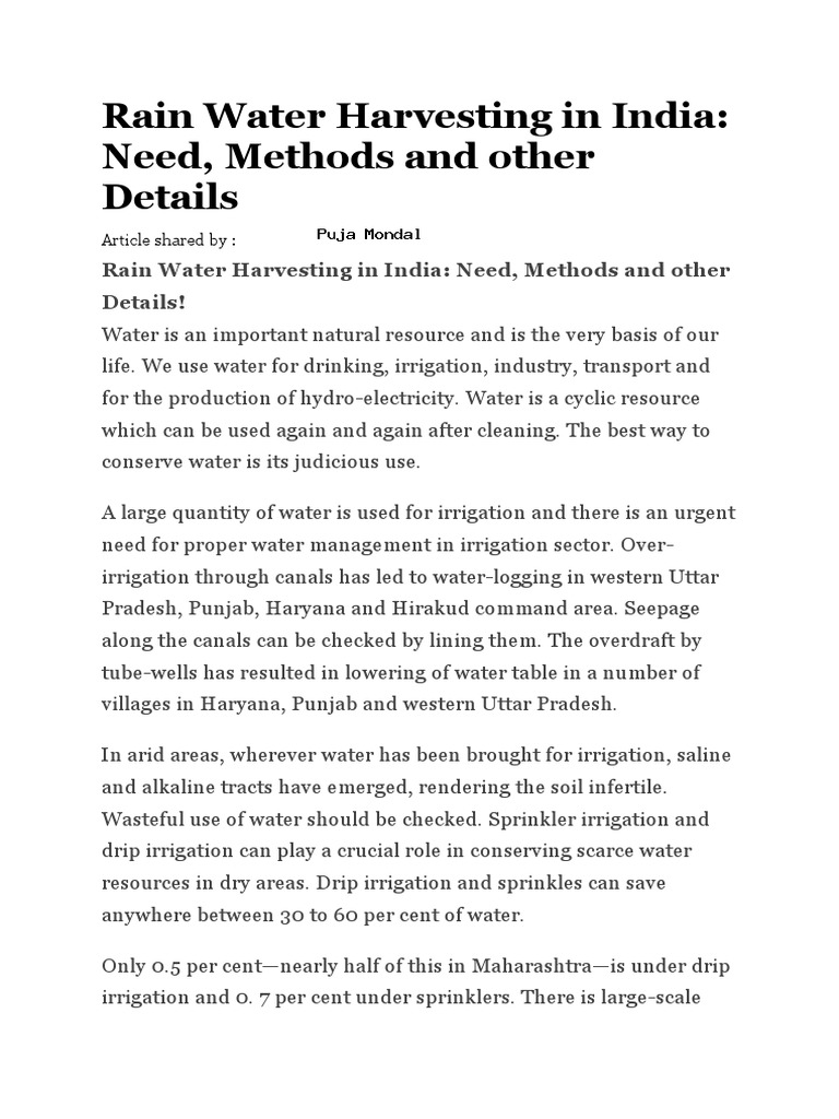 Rain Water Harvesting Methods in India | PDF | Groundwater | Dam