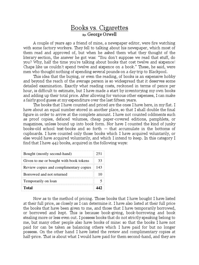 books v cigarettes Orwell: Cost of Books vs. Cigarettes | PDF | Pound Sterling
