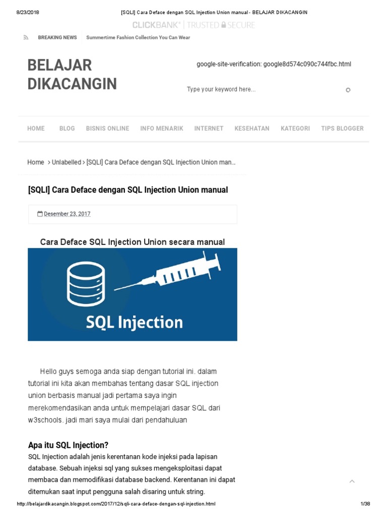 Tutorial Deface Menggunakan SQL Injection | PDF | Komputer