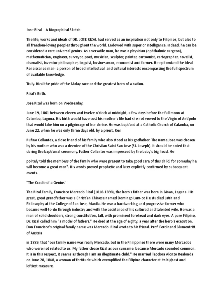 The Cradle of a Genius A Biographical Sketch of Jose Rizal PDF