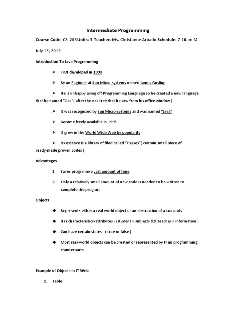 Intermediate Programming: July 15, 2019 | PDF