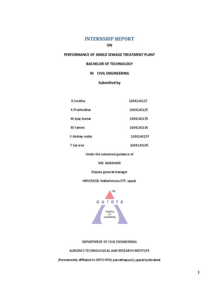 Internship Report PDF Sewage Treatment Anaerobic Digestion
