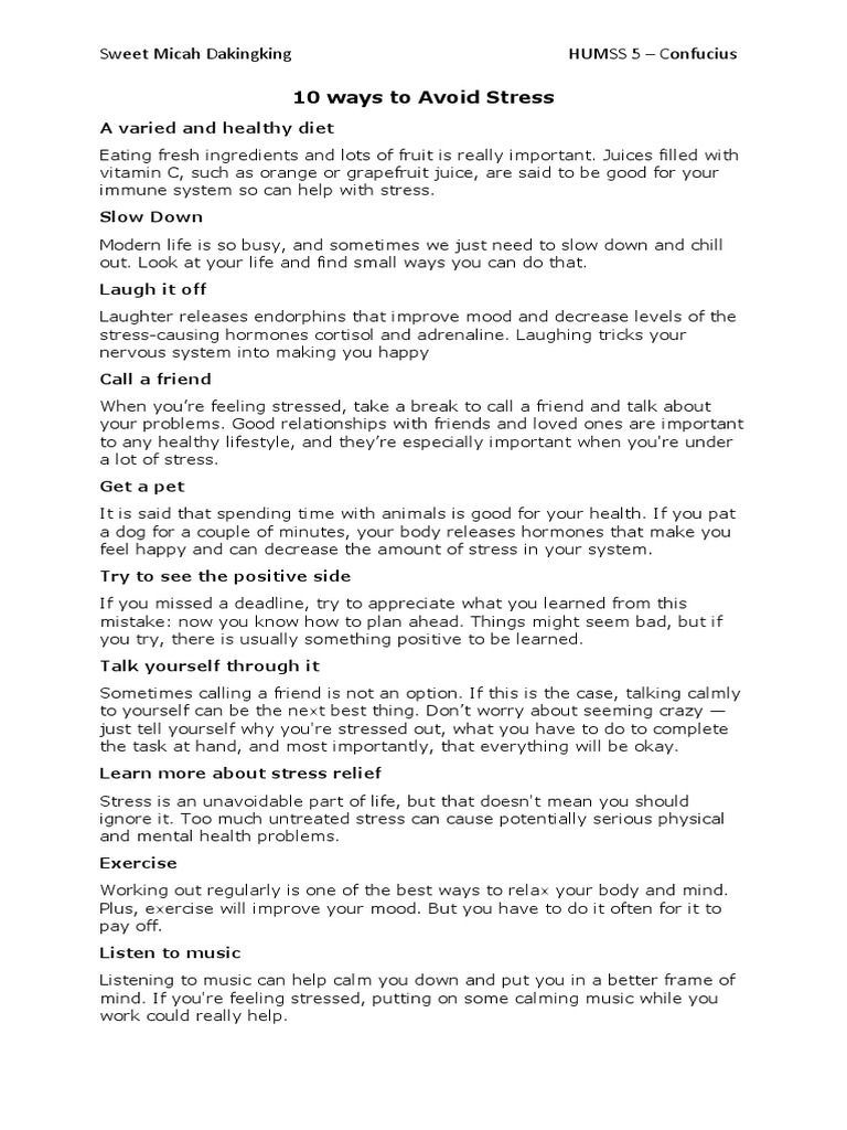 10 Effective Ways to Avoid Stress | PDF