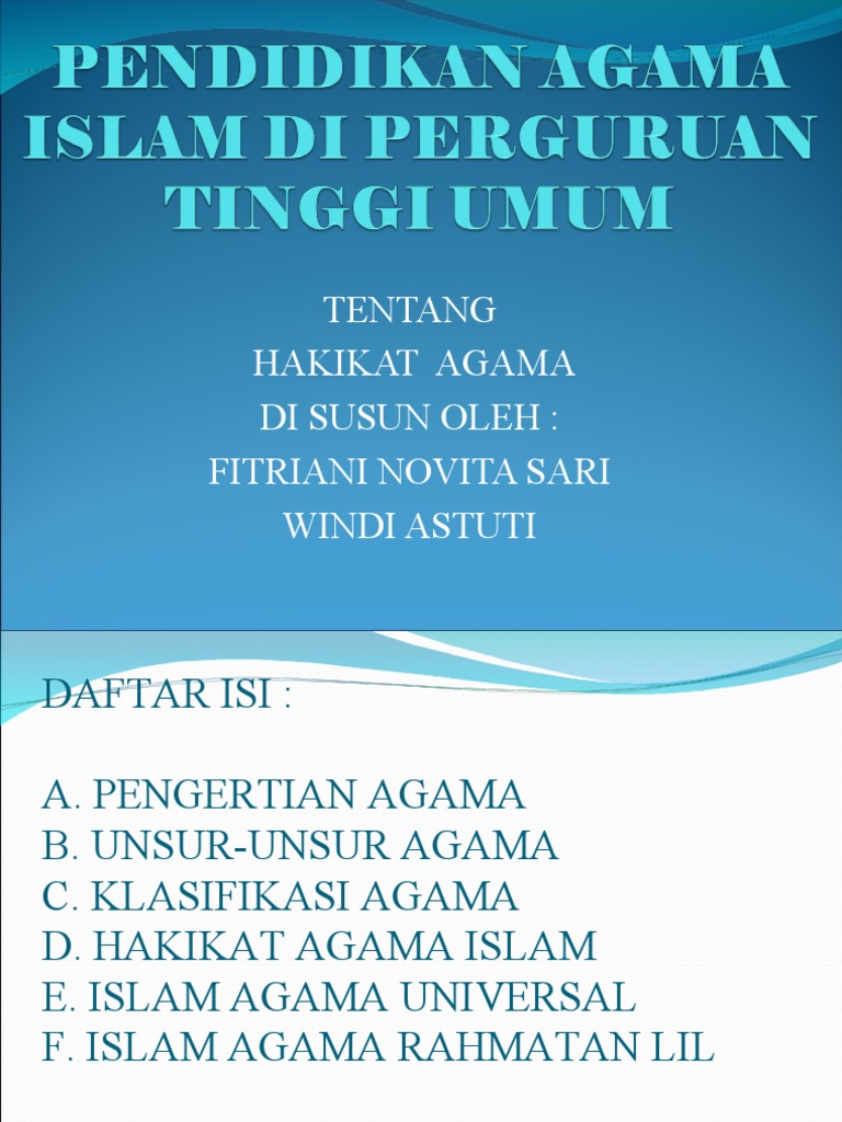 Pendidikan Agama Islam Di Perguruan Tinggi Umum Pendidikan Agama Islam Di Perguruan Tinggi Umum